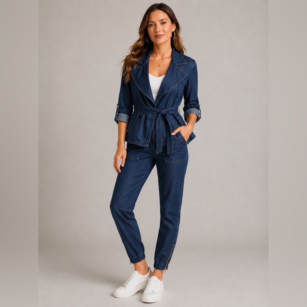 WHBM Denim Matching Set Jacket + Joggers Size 00